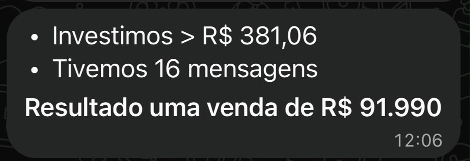Print de resultado: Yaris, investimento R$ 381,06, 16 mensagens, venda de R$ 91.990,00